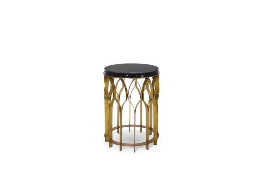 Mecca Round Side Table with Marble Table Top and Brass Structure