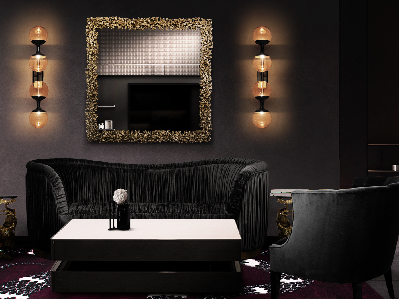 Dark Living Room Interior Design With Black Velvet Sofa Home's Society