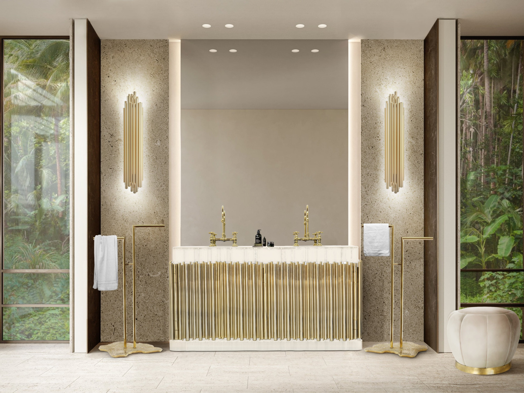 Gold Bathroom Set In An Open And Ample Inspiring Space - Home's Society