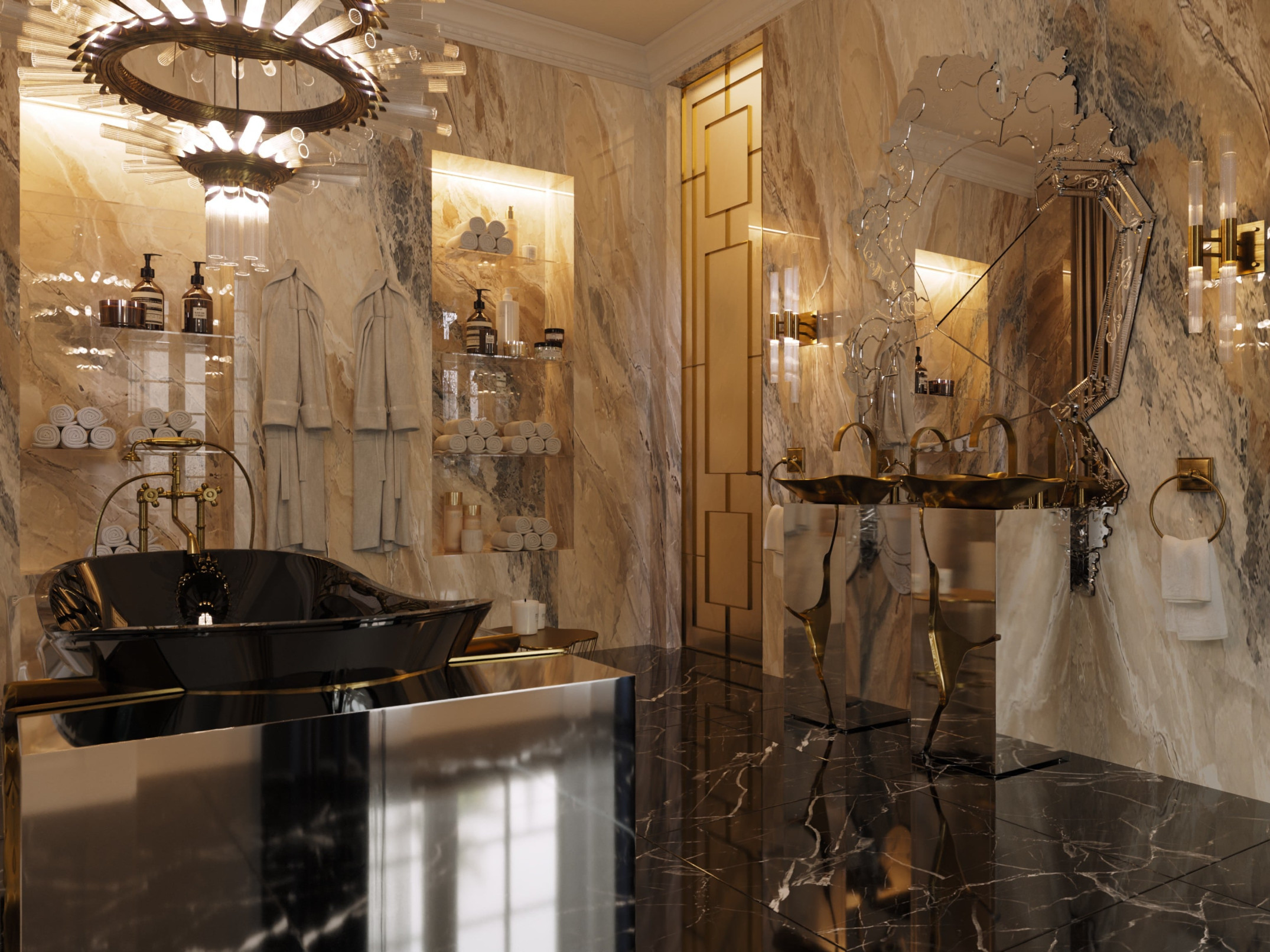 Luxury Bathroom Design With Golden Elements - Home's Society