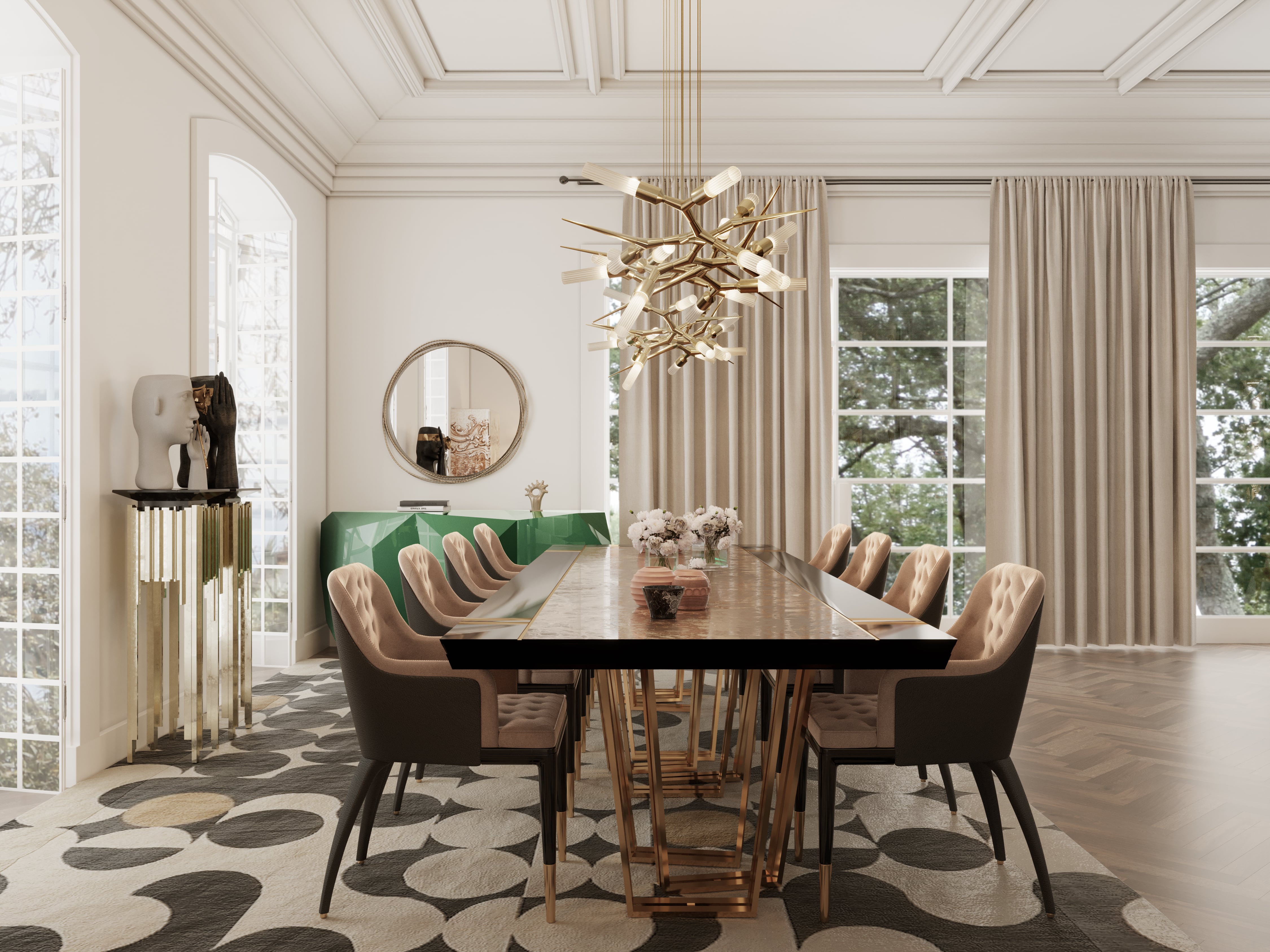 Modern Contemporary Dining Room Design With Geometric Rectangular Rug ...