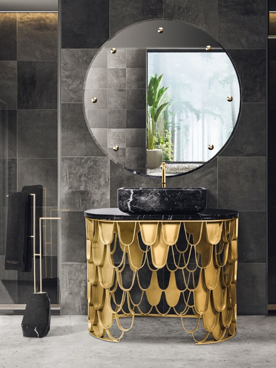 Luxury Bathroom Design With Golden Fixtures Mix With The Black And Gold ...