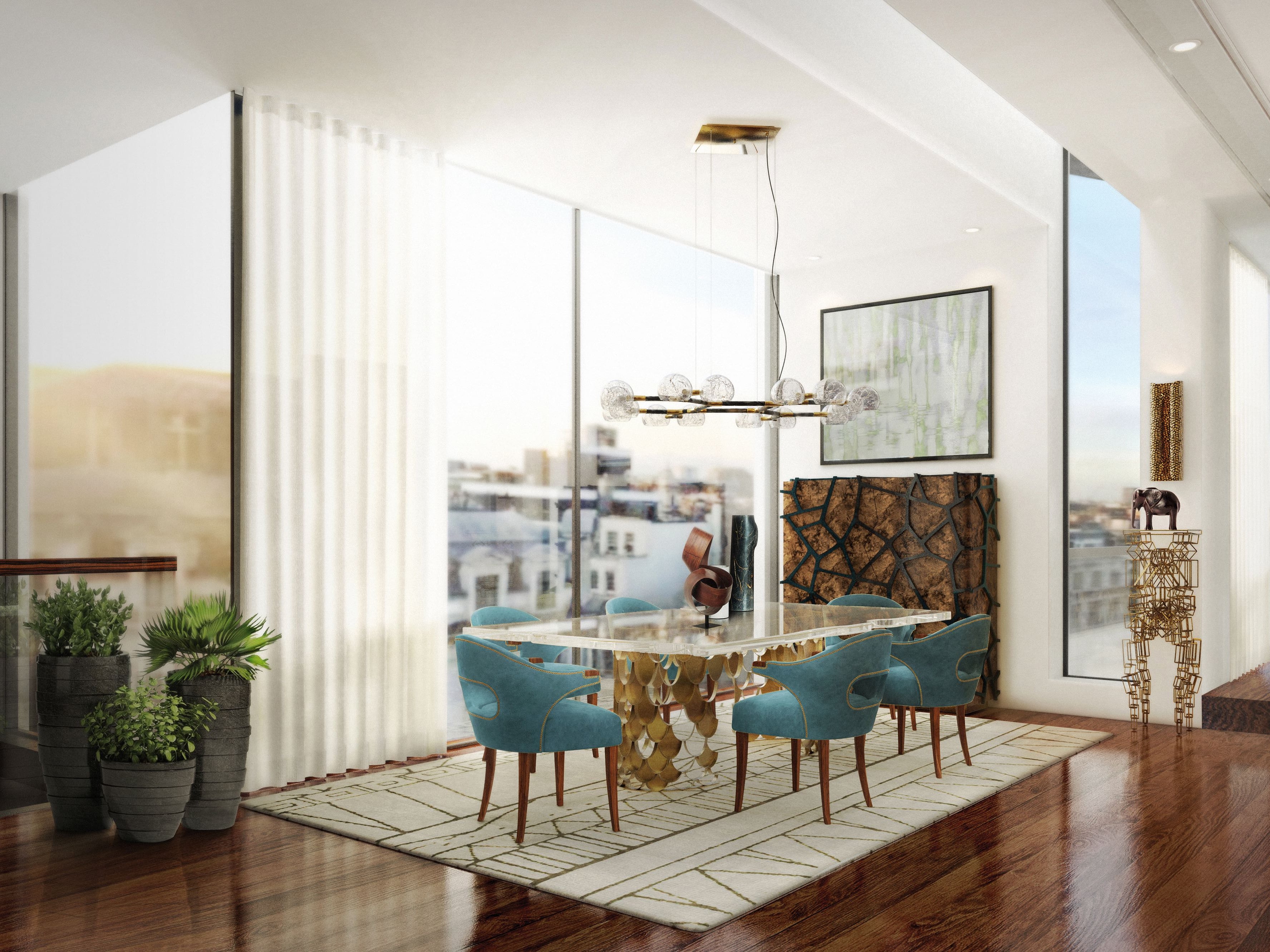 Modern Contemporary Dining Room With Velvet Dining Chair And Black ...