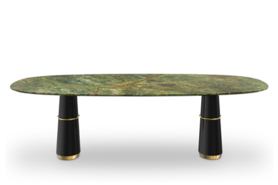 Agra Marble Dining Room Table with Brass Details Modern Contemporary