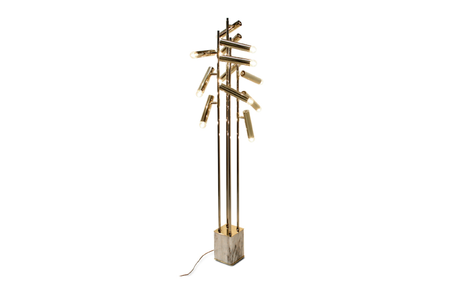 Cypress Floor Lamp in Gold Plated Brass and Marble Base Modern Contemporary