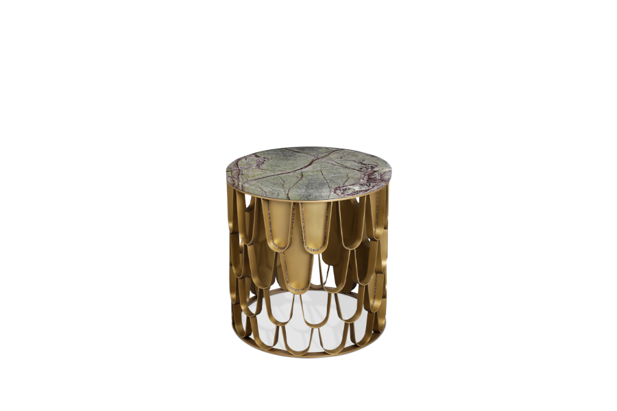 Koi Round Marble Accent Side Table with Brass Matte Base Modern Contemporary