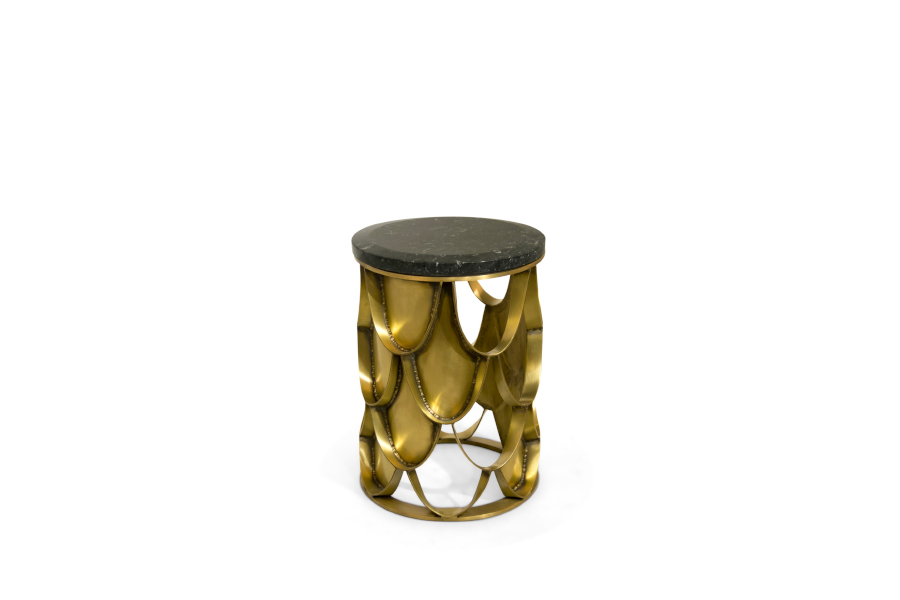 Koi Round Marble Side Table with Marble Tabletop Modern Contemporary