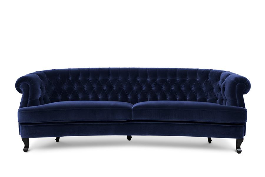 Maree Lounge Velvet Tufted Sofa with Lacquer Matte Legs Modern Midcentury