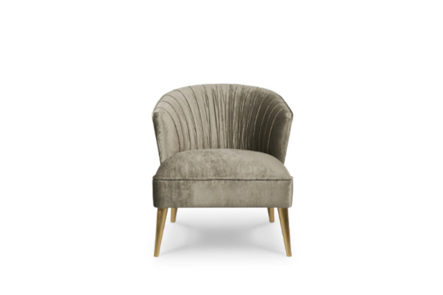 Nuka Grey Velvet Curved Back Armchair with Glossy Gold Legs