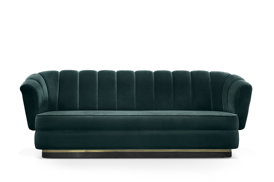Powel Velvet Sofa with Glossy Black Base Modern Contemporary Design
