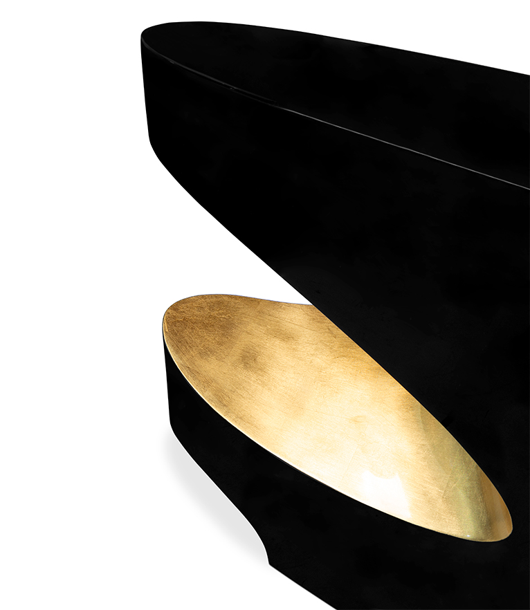 Bryce I Console - Black Lacquered with Glossy Gold Leaf Modern Design - Home'Society