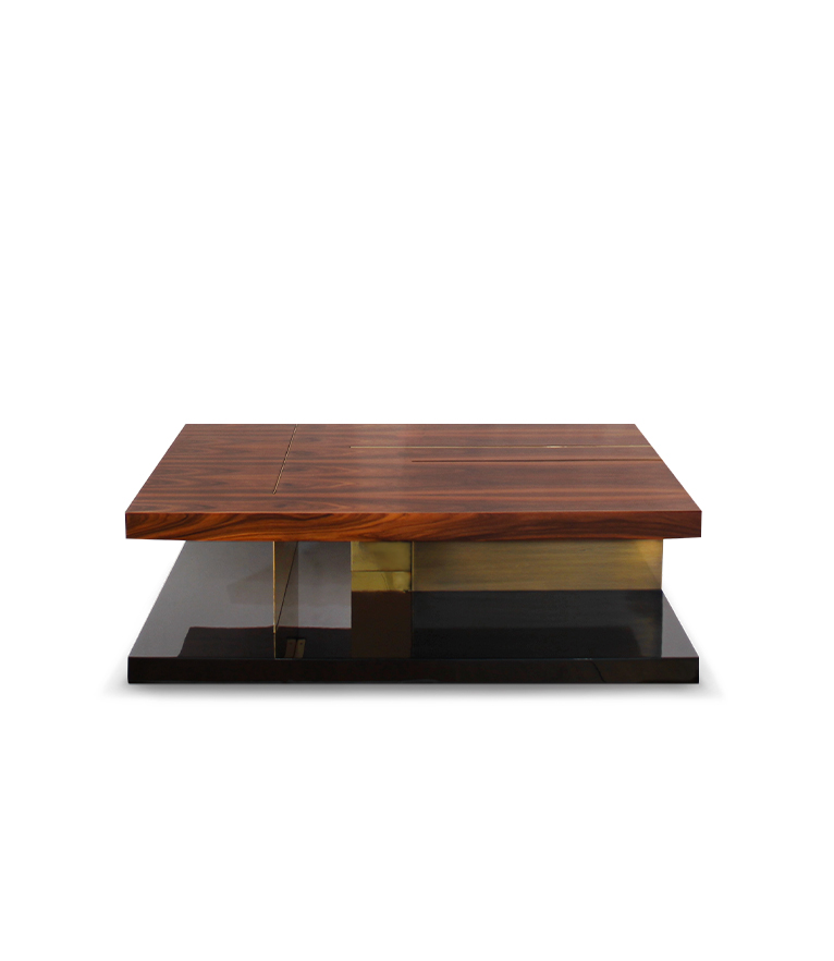 Lallan Coffee Table - with Black Lacquer and Brass Details - Home'Society