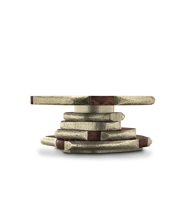 Latza Coffee Table - Walnut Root Veneer with Hammered Brass Details - Home'Society