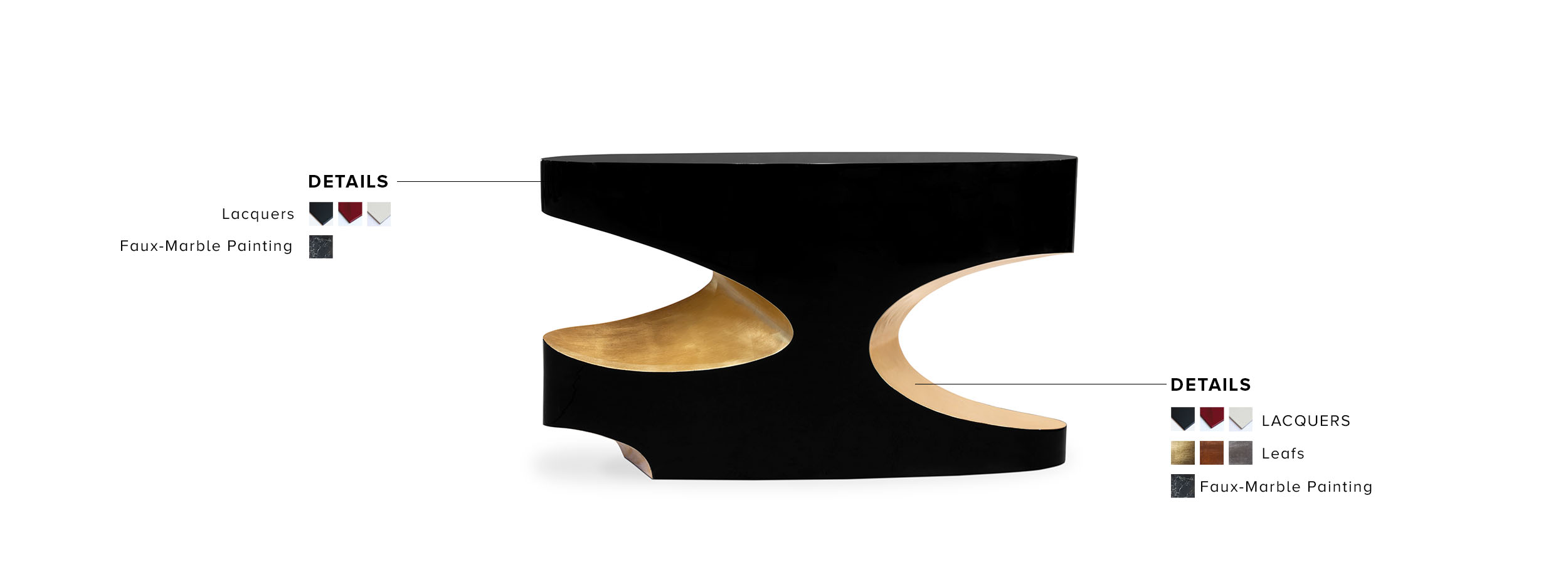 Bryce I Console - Black Lacquered with Glossy Gold Leaf Modern Design - Home'Society
