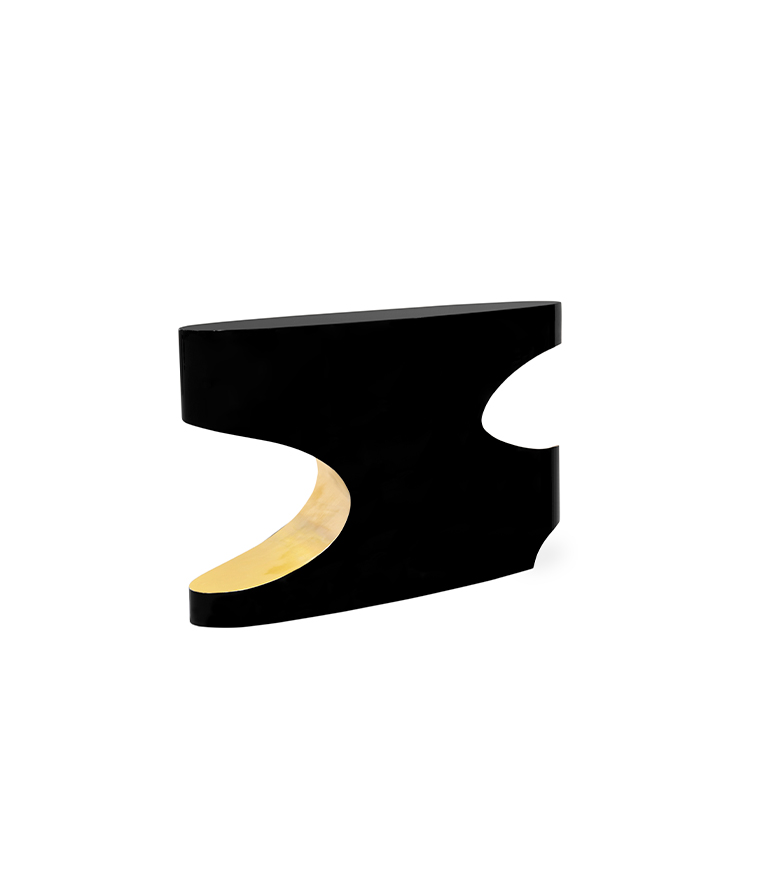 Bryce I Console - Black Lacquered with Glossy Gold Leaf Modern Design - Home'Society