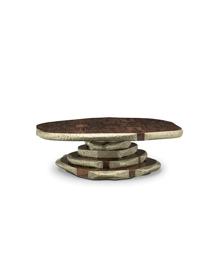 Latza Coffee Table - Walnut Root Veneer with Hammered Brass Details - Home'Society