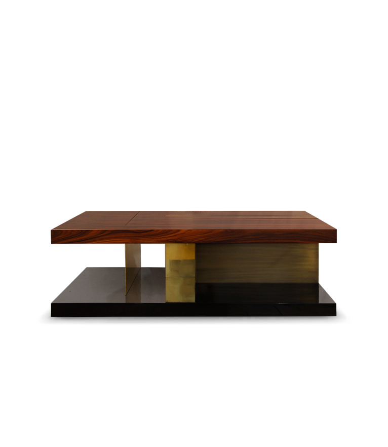 Lallan Coffee Table - with Black Lacquer and Brass Details - Home'Society