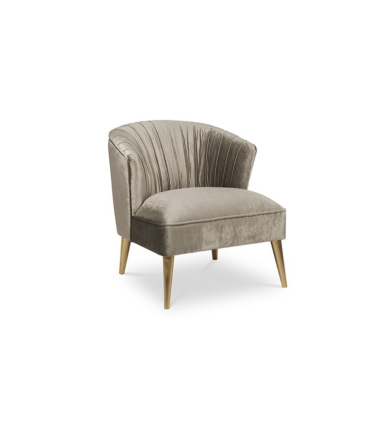 Nuka Armchair - Grey Velvet Curved Back with Glossy Gold Legs - Home'Society
