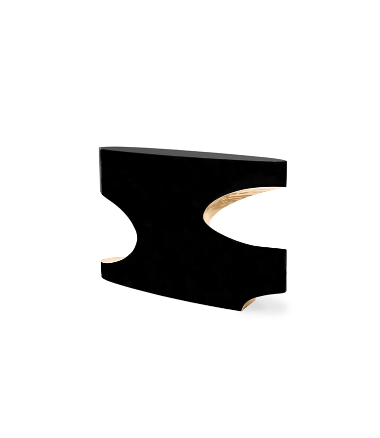 Bryce I Console - Black Lacquered with Glossy Gold Leaf Modern Design - Home'Society