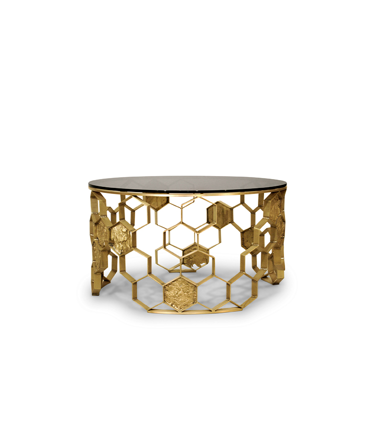 Manuka Coffee Table - In Mate Brass With Bronze Glass Top - Home'Society