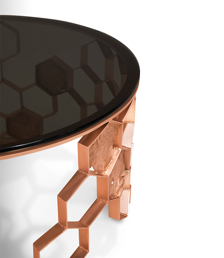 Manuka Coffee Table - In Mate Brass With Bronze Glass Top - Home'Society