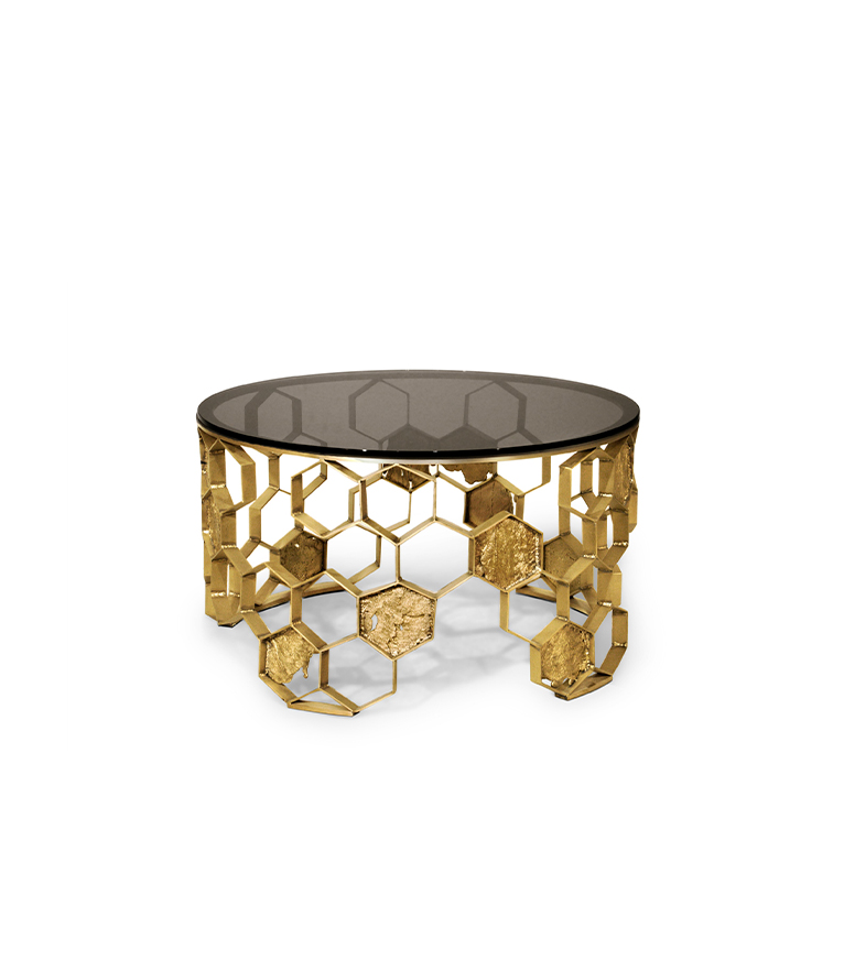 Manuka Coffee Table - In Mate Brass With Bronze Glass Top - Home'Society