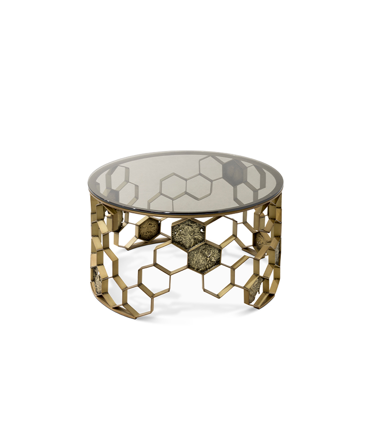 Manuka Coffee Table - In Mate Brass With Bronze Glass Top - Home'Society