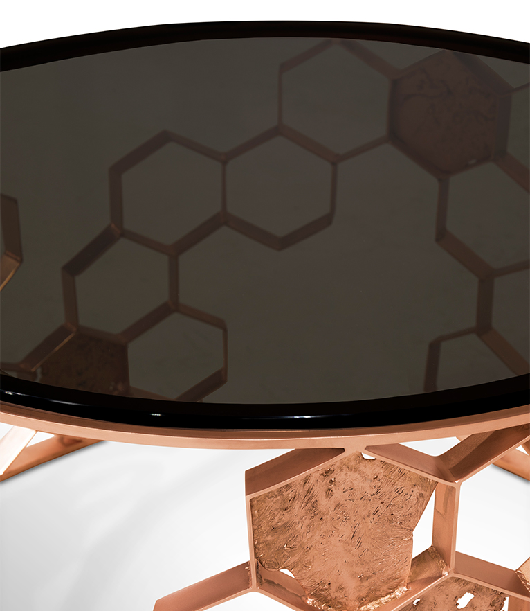 Manuka Coffee Table - In Mate Brass With Bronze Glass Top - Home'Society
