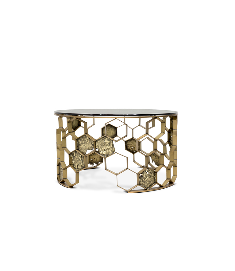 Manuka Coffee Table - In Mate Brass With Bronze Glass Top - Home'Society