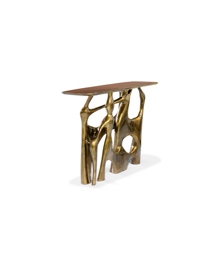 Bastei Console -  Gold Leaf with Glossy Wood Modern Design - Home'Society