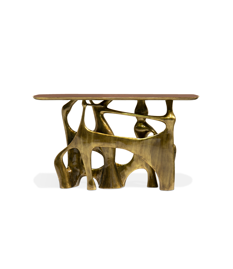 Bastei Console -  Gold Leaf with Glossy Wood Modern Design - Home'Society