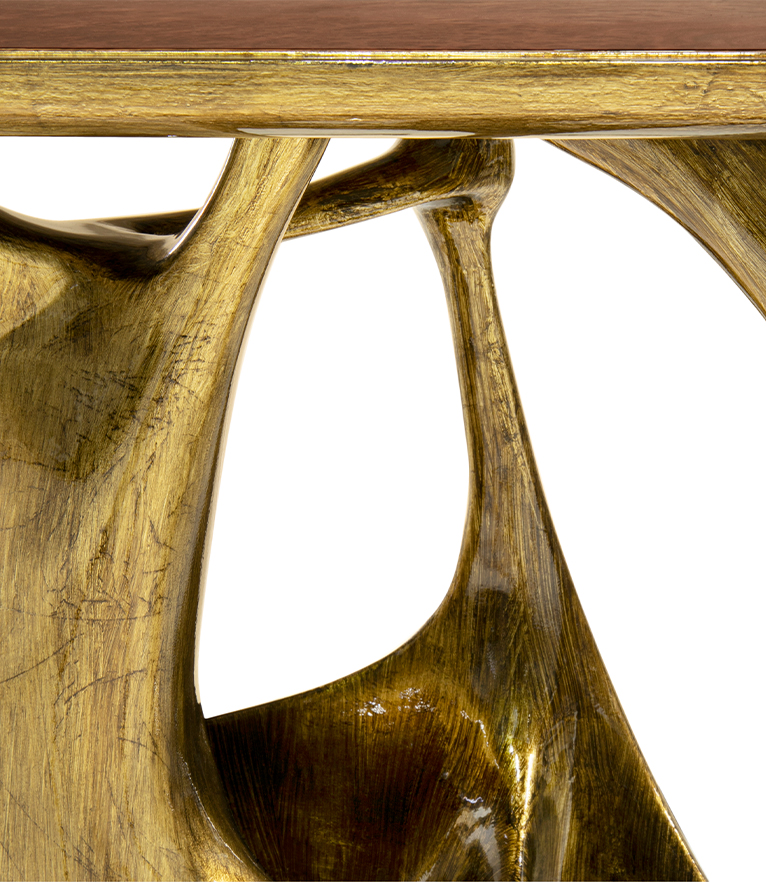 Bastei Console -  Gold Leaf with Glossy Wood Modern Design - Home'Society