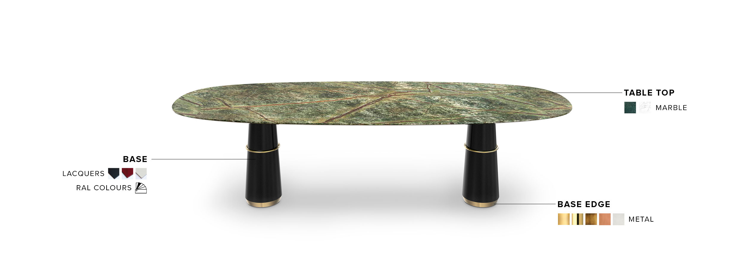 Agra III Dining Table - Brass Details Modern Contemporary - Home'Society