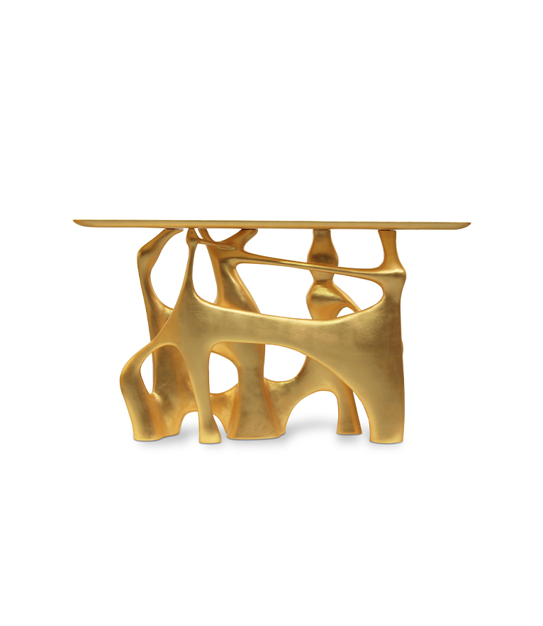 Bastei Console -  Gold Leaf with Glossy Wood Modern Design - Home'Society