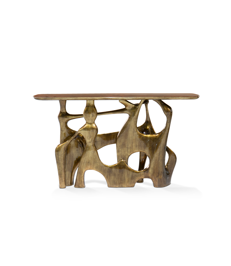 Bastei Console -  Gold Leaf with Glossy Wood Modern Design - Home'Society