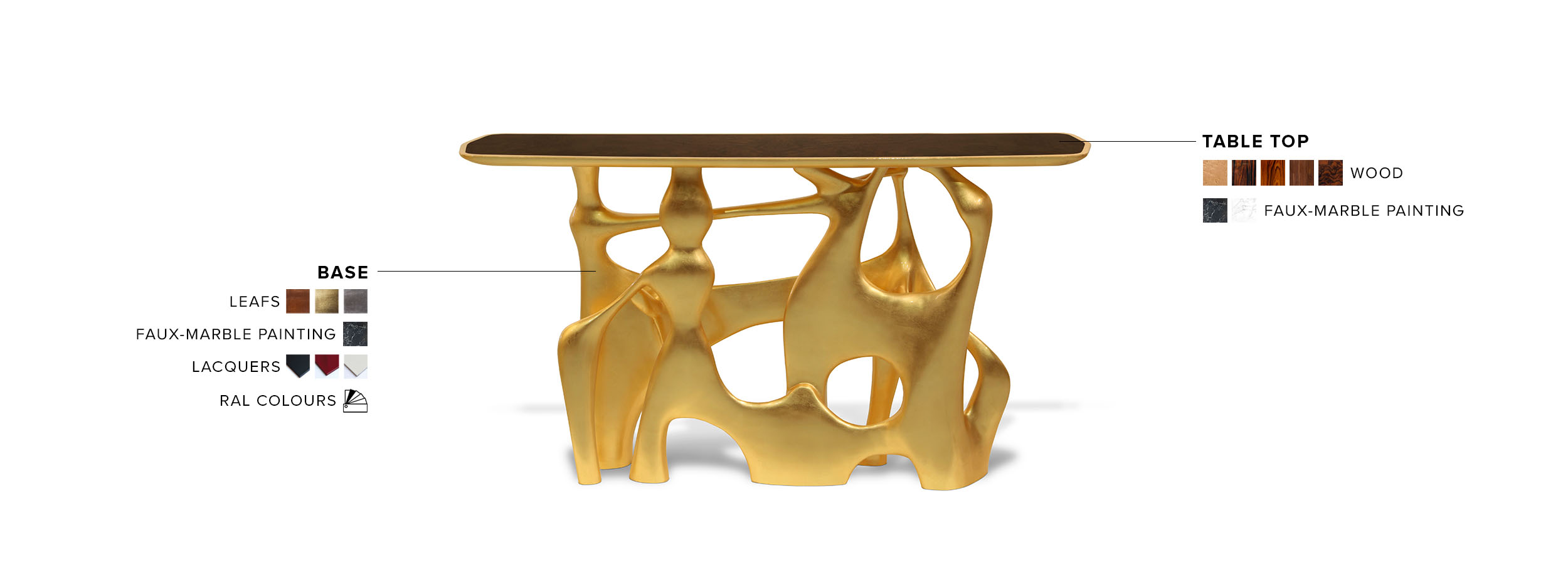 Bastei Console -  Gold Leaf with Glossy Wood Modern Design - Home'Society