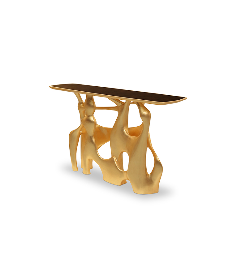 Bastei Console -  Gold Leaf with Glossy Wood Modern Design - Home'Society