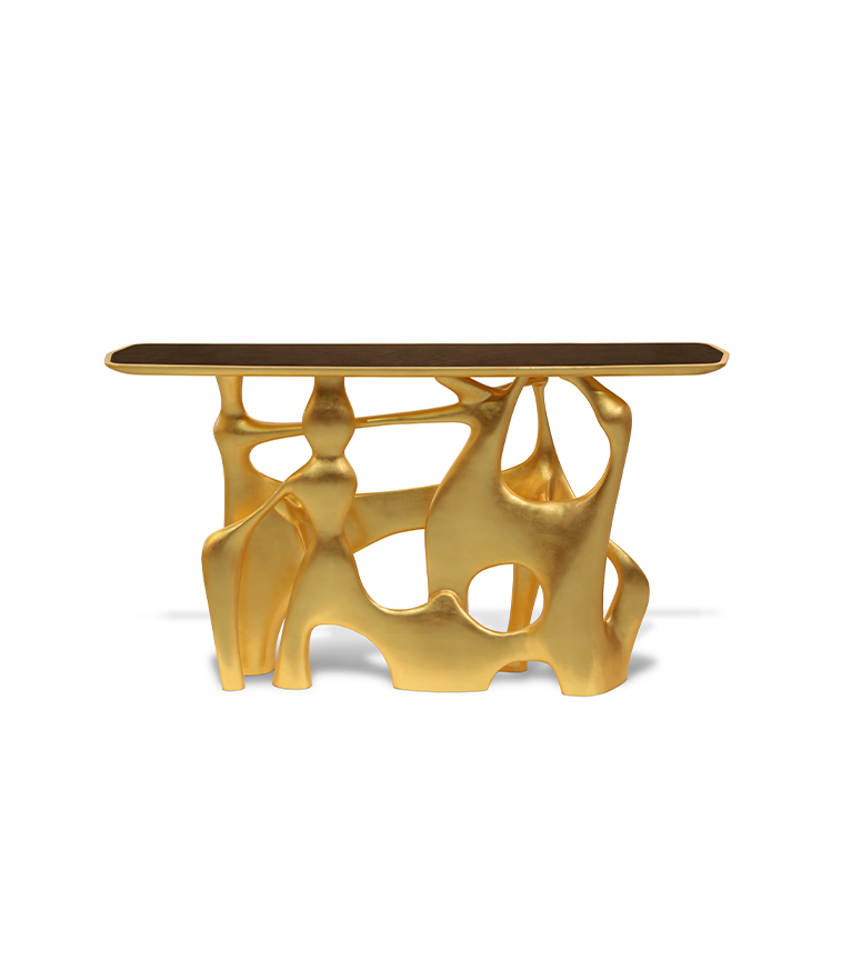 Bastei Console -  Gold Leaf with Glossy Wood Modern Design - Home'Society