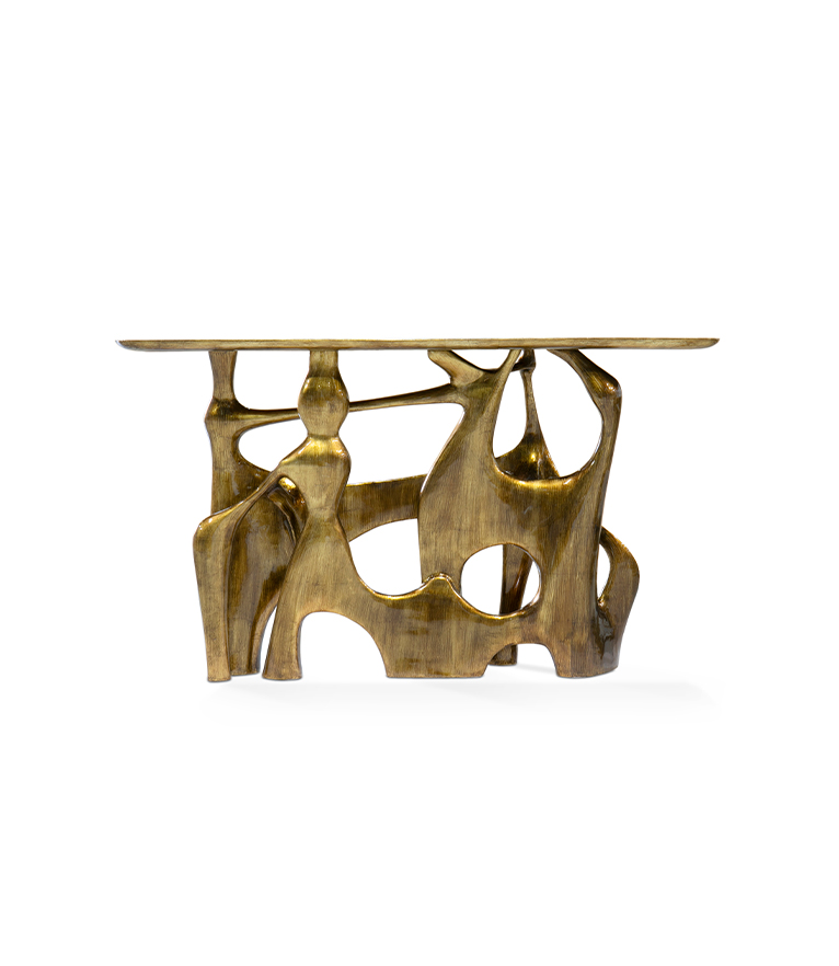 Bastei Console -  Gold Leaf with Glossy Wood Modern Design - Home'Society