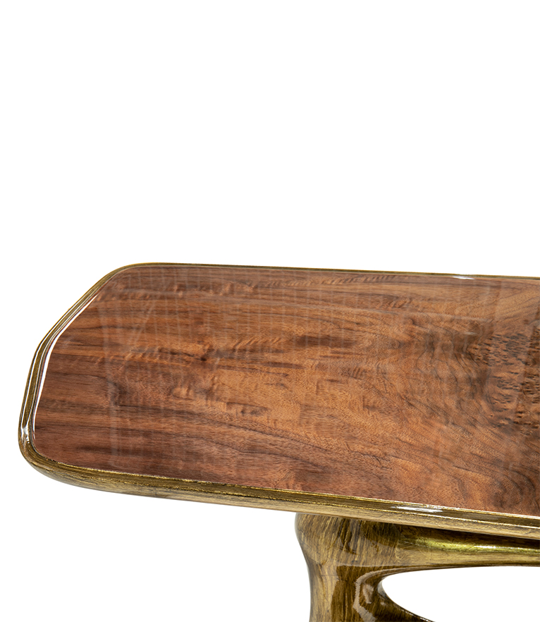 Bastei Console -  Gold Leaf with Glossy Wood Modern Design - Home'Society
