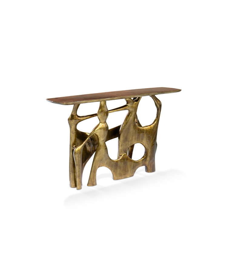 Bastei Console -  Gold Leaf with Glossy Wood Modern Design - Home'Society