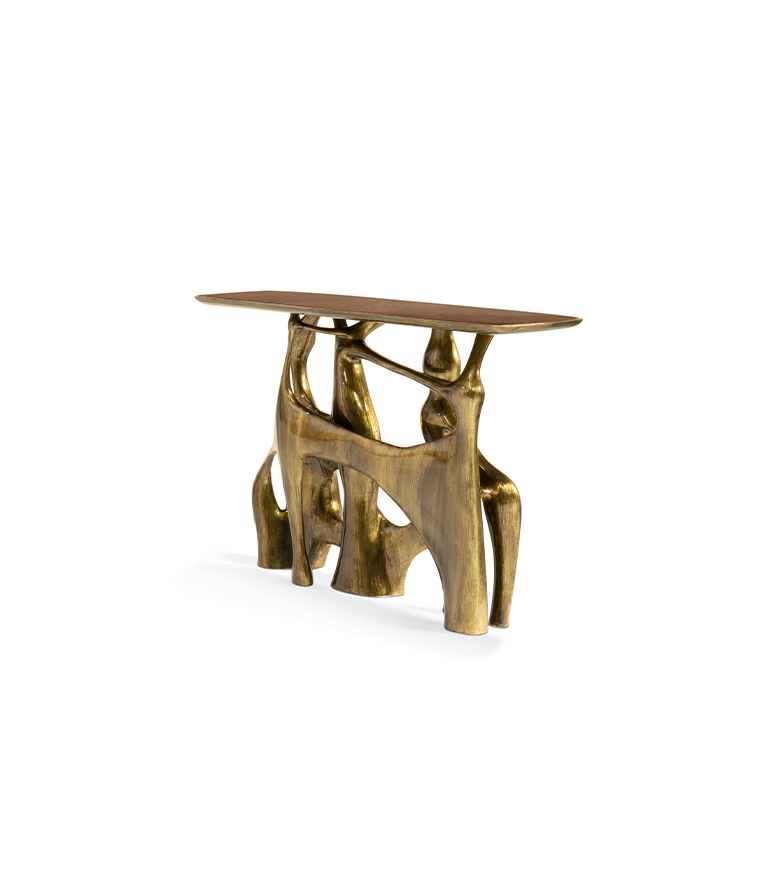 Bastei Console -  Gold Leaf with Glossy Wood Modern Design - Home'Society