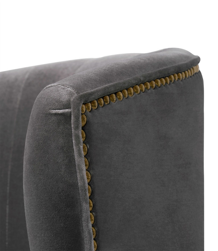 Ibis Armchair - Grey Velvet with Brass Nailhead Trim Modern Design - Home'Society