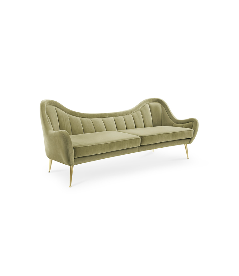 Hermes Sofa - Upholstered In Velvet With Polished Brass Legs - Home'Society