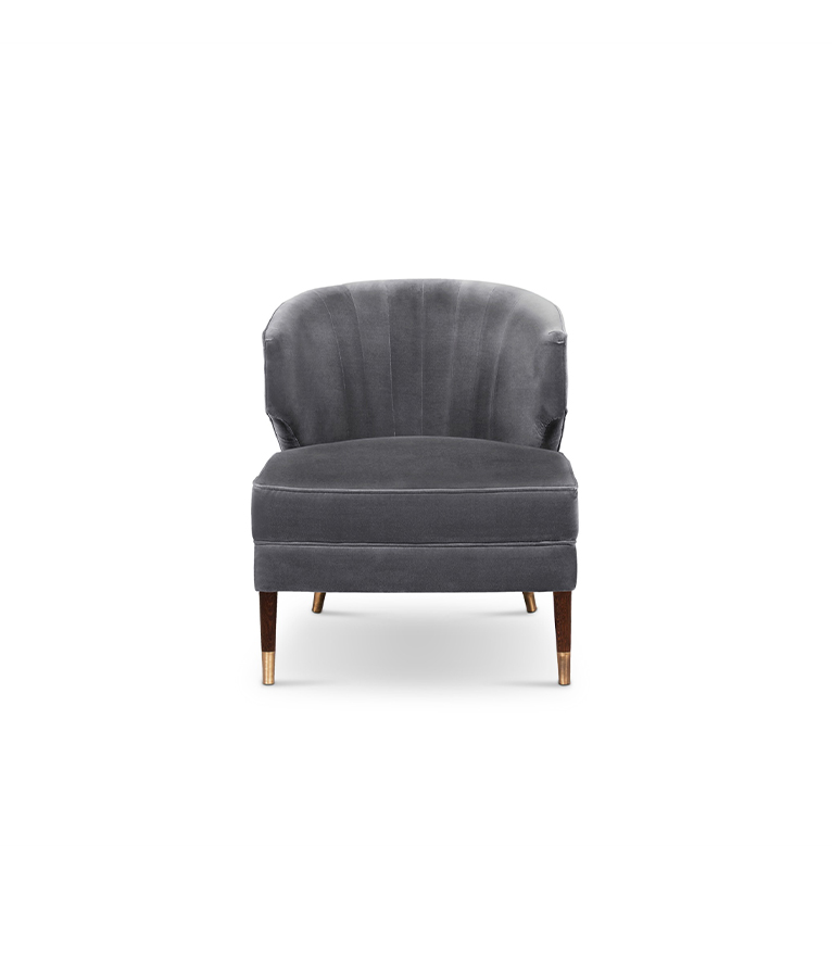 Ibis Armchair - Grey Velvet with Brass Nailhead Trim Modern Design - Home'Society