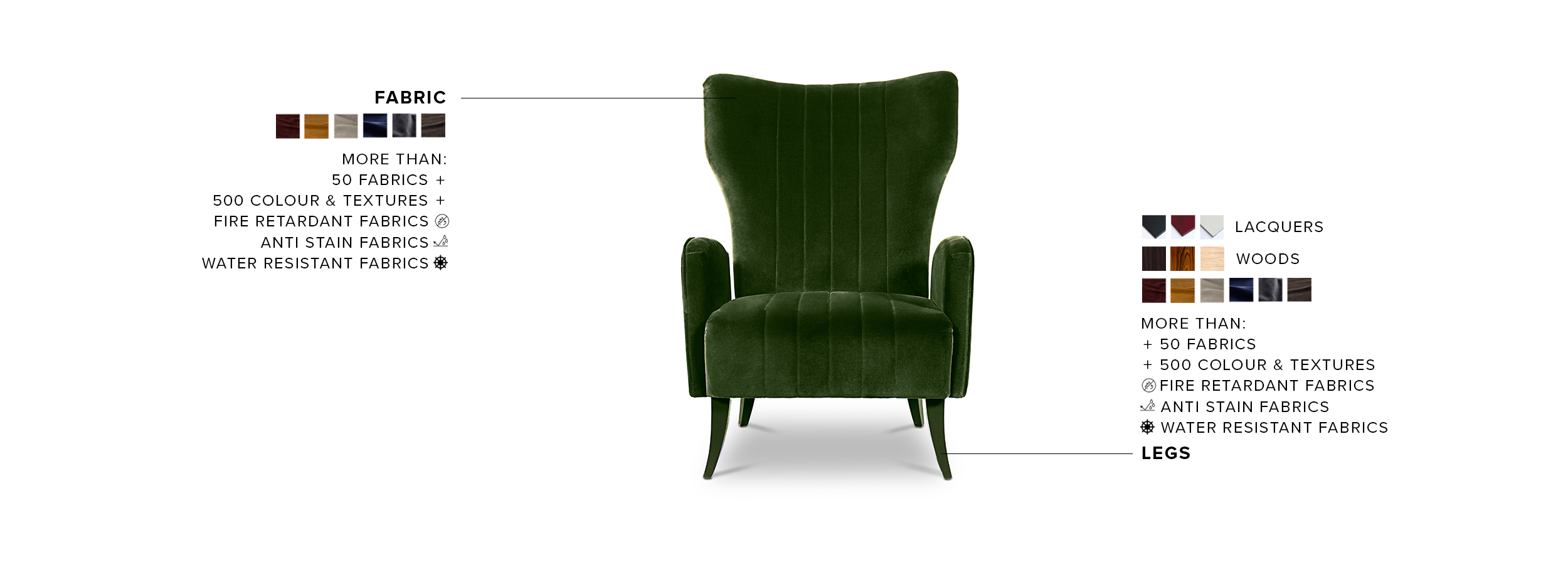 Davis Armchair - High Back Winged Upholstered Velvet - Home'Society