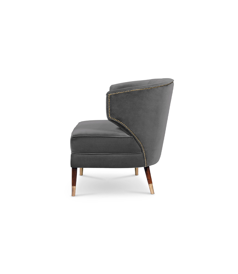 Ibis Armchair - Grey Velvet with Brass Nailhead Trim Modern Design - Home'Society