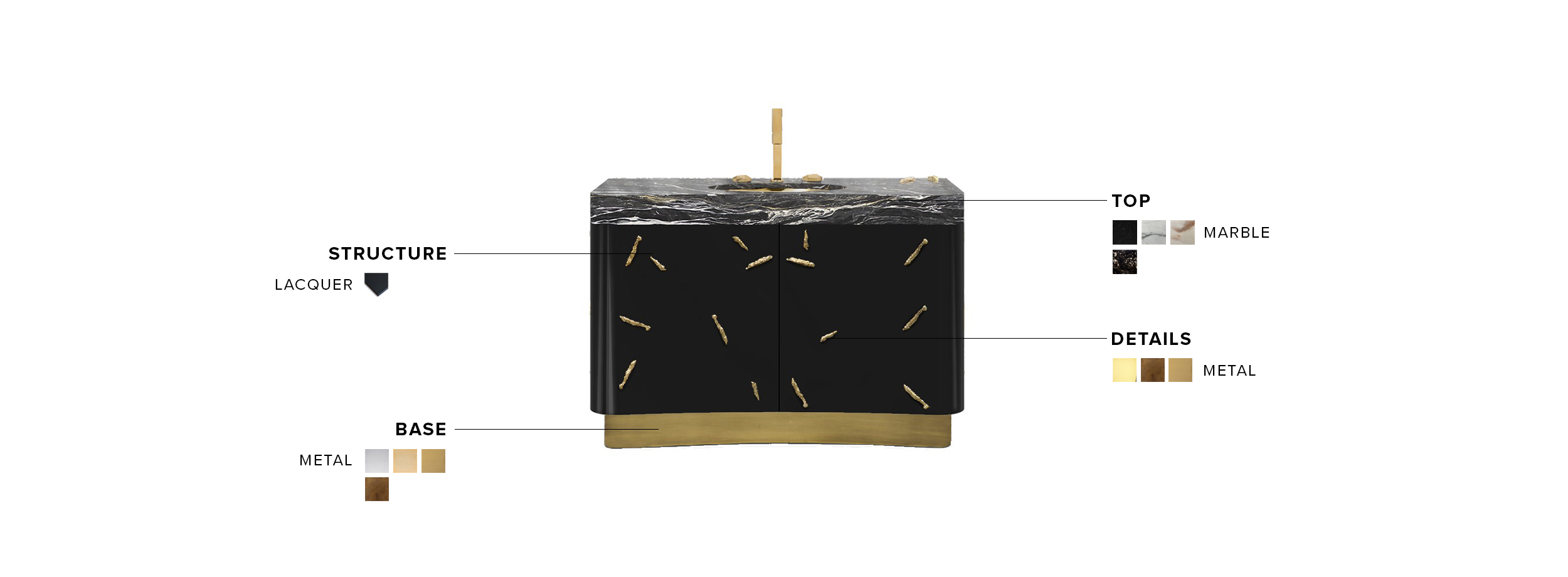 Baraka Single Vanity Cabinet - In High Gloss Black Lacquered For A Modern Bathroom Design - Home'Society