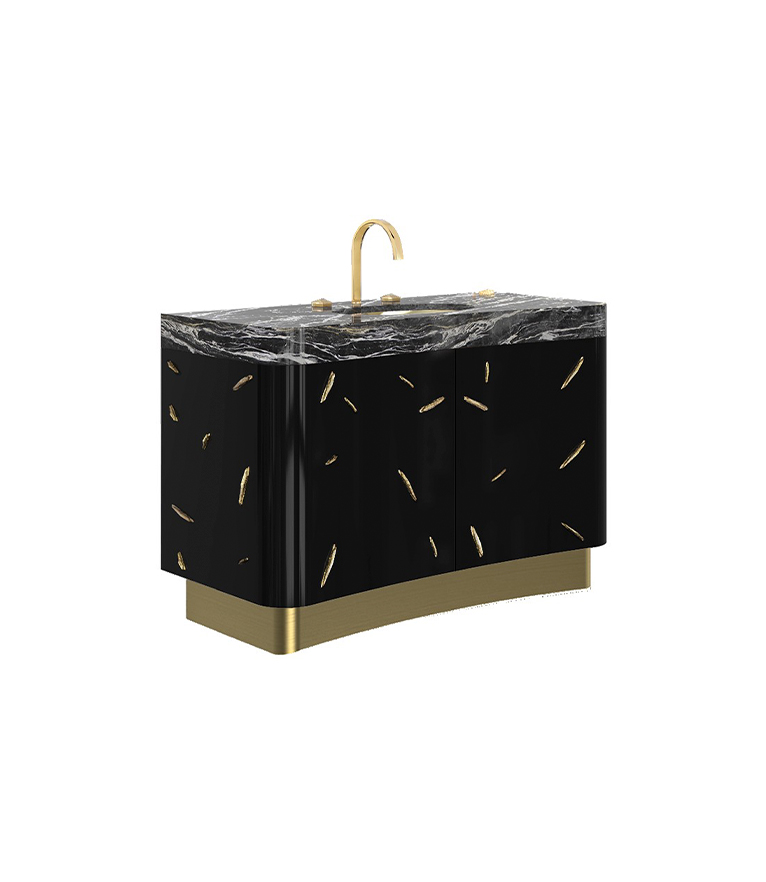 Baraka Single Vanity Cabinet - In High Gloss Black Lacquered For A Modern Bathroom Design - Home'Society