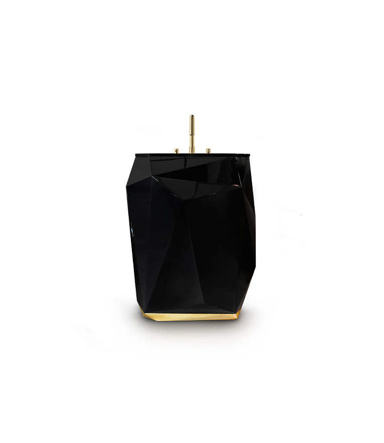 Diamond Pedestal Sink - Black Lacquered Wood and Gold Details - Home'Society